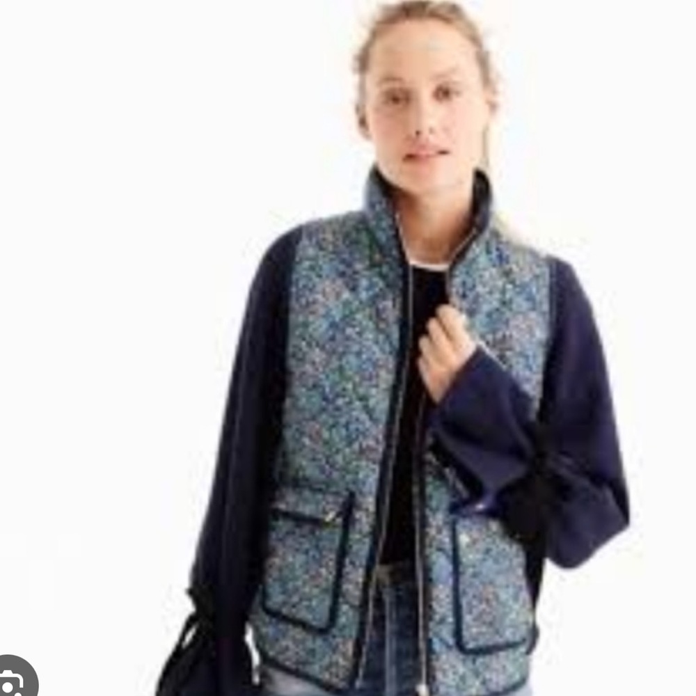 J. Crew Blue Floral Quilted Vest in Liberty print